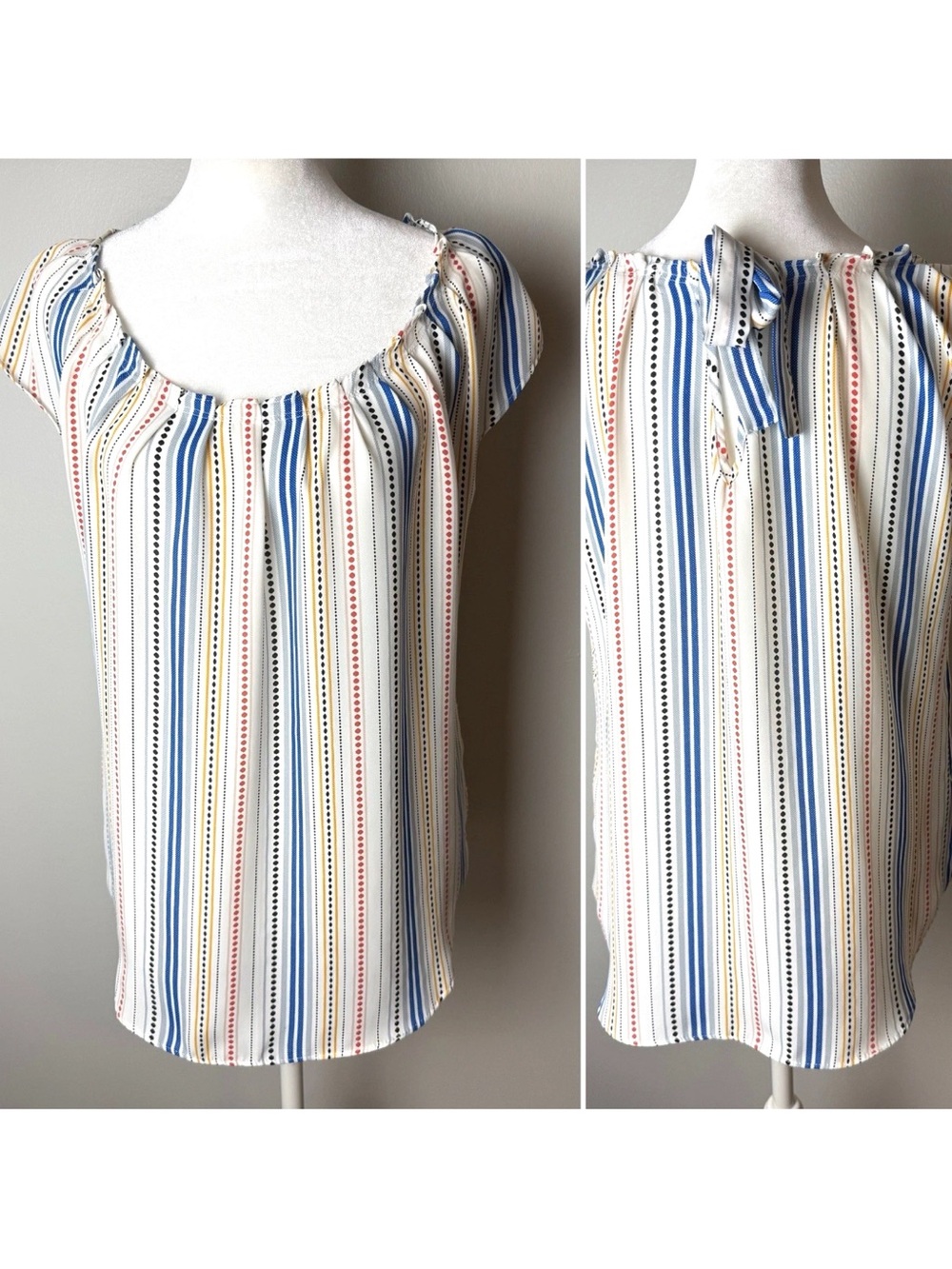 LC Lauren Conrad Blouse Size Small Top Short Sleeves Tie Back Stripes